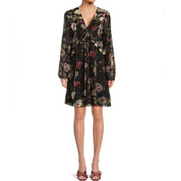 KENSIE Floral Velvet Mini Empire Dress size 4 NWT - Picture 1 of 9
